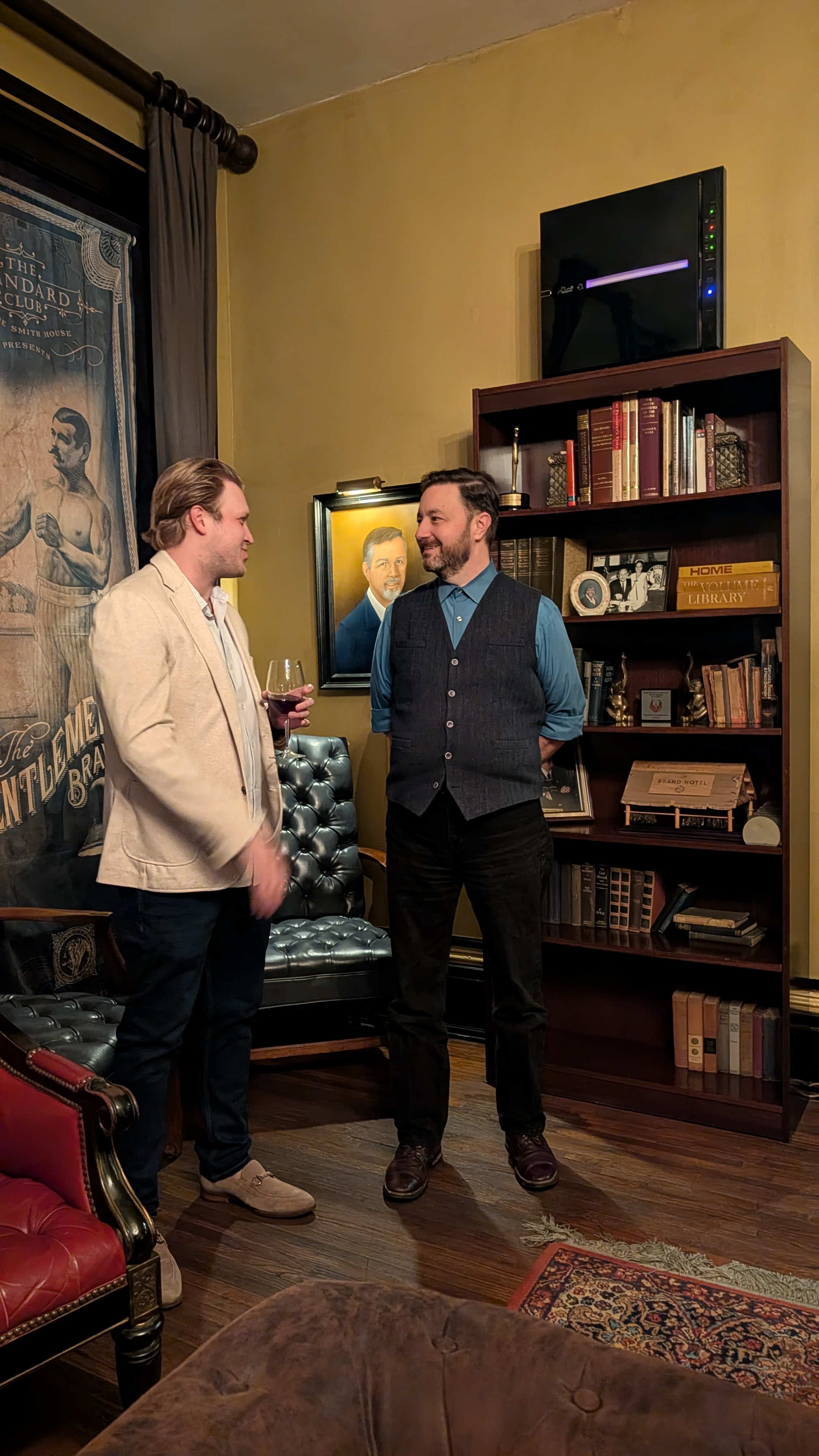 Two founders in warm conversation